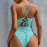 DEKA Underwire Swimwear Women Lace Up One Piece Swimsuit Bandage Female Backless Monokini Bather Bathing Suit Swim Lady