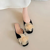 Women's Slip-On Sandals 2026Summer New Floral Closed-Toe Half Slippers,Elegant Style,Perfect with Dresses,Gentle Summer Footwear