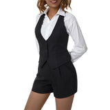Women Waistcoat  Vintage Sleeveless V Neck Button Down Vest Blazer Fashion Top