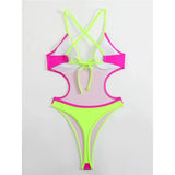 V Neck Splicing Extreme String Mini Micro Thong Women Swimwear One Piece Swimsuit Female Padded Bather Bathing Suit Swim K7085