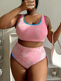 Large Size 3XL Women's Patchwork Swimsuit Sexy Backless High Waist Swimwear Textured Bikini Set Female Beachwear Holiday Biquini