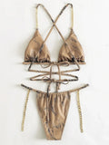 Snake Skin Wrap Around Metal Chains Halter Bikini Women Swimwear Female Swimsuit Two-pieces Bikini set Micro Bathing Suit Swim