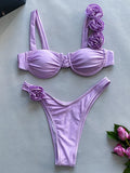 Sexy 3D Flowers Underwired Brazilian Bikini Women Swimwear Female Swimsuit Two-pieces Bikini Set Triangle Bathing Suit Swim Lady