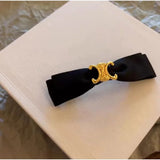 French Hepburn style versatile commuting texture silk black bow hair clip high-end spring clip hair accessory headwear