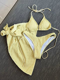 3pcs Sarong Beach Cover Up Skirt Wrinkled Bikini Women Swimwear Female Swimsuit Three-pieces Bikini Set Bathing Suit Swim Lady