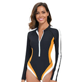 Long Sleeved Sun Protection One-piece Sports Swimsuit for Women High Elasticity Slim Zipper Sports Bikini Monokini Surfing Suit