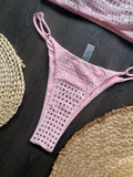 Black rhinestone process bikini sexy thong split swimsuit 2-piece beach set