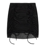 Mesh Sheer Beach Cover Up Skirt Women Ruffle Ruched Swim Skirt With Drawstring Bathing Suit Bikini Beach Dress Sarong Beachwear