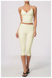 Summer Color Blocking Yoga Suit Women Tracksuit Hanging Neck V Neck Slim Sports Vest Tight Hip Lifting Capri Pants Fitness Sets