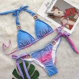 3 Colors Sexy Bikini Women Gradient Swimwear Swimsuit Luxe Crystal Diamond Halter Knot Strap Bikinis Set Bathing Suit Biquinis