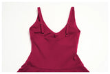 Bodycon Tennis Dress with Shorts Pocket Women Speed Dry Sleeveless V Neck One Piece Sport Outfit Short Dress Fitness Yoga Set