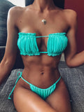 12 Colors Sexy Bikini Bandeau Women Pleated Hollow Swimsuit Swimwear Female Mini Thong Bikinis Set Bathing Suit Bikini Brasileno