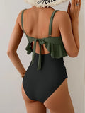 2026 Hollow Swimsuit One Piece U-wire Ruffle Swimwear Women Patchwork Bathers Bathing Swimming Swim Suit Female Beachwear XXL