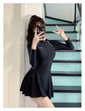 New plus size women's dress one-piece fresh women's swimsuit conservative slim fit long sleeved hot spring swimsuit