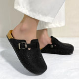 Shiny Rhinestones Outdoor Slippers Women's Shoes 2026 Summer Trend Luxury Platform Sandals Black Buckle Cork Clog Luxury Mules