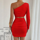 Fashion Sexy Dress Slanted Collar Single Shoulder Sleeves Hollow Slim Fit Sexy Dresses Skinny Slim Elegant Party Mini Dresses