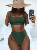 2026 Wrinkled Ruched High Waist Bikini Women Swimsuit Female Swimwear Two Pieces Bikini Set High Cut Bathing Suit Swim Beachwear