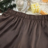 Women Silk Satin Pajama Set Deep V Neck Long Sleeve Lace Trim Tie Front Top Pants Soft Loungewear Elegant Home Sleepwear Night