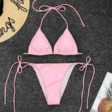 New Sexy Neon Pink Brazilian Bikini Women Swimwear Halter Swimsuit Female Two-Pieces Bikini Set Bather Bathing Suit Swim V1312