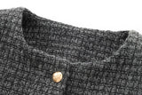 Foridol Tweed Knitted Dark Grey Blazer Coat Women Autumn Winter Gingham Short Coat Office Lady Vintage Buttons Veste