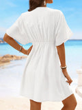 V Neck Lace Short Sleeve Tunic Beach Cover Up Cover-ups Beach Dress Beach Wear Beachwear Female Outfits Bathing kaftan for Women