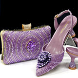 Doershow Italian purple Shoes And Bag Sets For Evening Party With Stones Italian Leather Handbags Match Bags! HX1-1