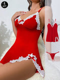 Sexy Sleepwear For Women Lace V-Neck Nightgown Split Hem Soft Lingerie Nightwear Sleeveless NightdressFemale Dress Thongs Sets