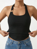 Summer Women's Halter Neck Tank Top Sleeveless Padded Crop Top Casual Vest Slim Fit Camisole for Daily Wear