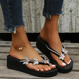 Luxury Crystal Butterfly Wedge Heel Flip Flops Women Fashion Clip Toe Thick Bottom Slippers Woman Summer Beach Non Slip Slides