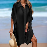 4 Colors Short Sleeve Long Shirt Top Blouse Tunic Beach Dress Beach Wear Beachwear Beach Cover Up Cover-upsFemale Women V7538