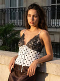 2026 Summer Women Camisole Vest Spaghetti Strap Dot Print Lace Design Slim Fit Tie Bow Front Backless V Neck Tank Tops Stylish