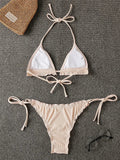 Ribbed Ruffled Frilled Brazilian Bikini Women Swimsuit Female Swimwear Two Pieces Bikini Set Halter String Bathing Suit Swim