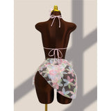 With Sarong Flower Printed Halter Bikini Female Swimsuit Women Swimwear Three-pieces Bikini set Bather Bathing Suit Swim V8321