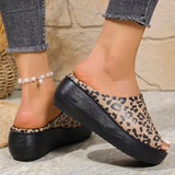 Summer Leopard Print Wedges Slippers Women 2026 Plus Size 43 Peep Toe Platform Sandals Woman Light Thick Sole Sandles Female