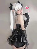 Bat Women Sexy Lingerie Devil Cosplay Costume Punk Y2k Gothic PU Leather Halter Neck Straps Bodysuit Short Mini Dress