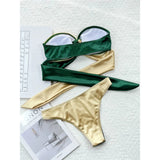 New Sexy Splicing Bandeau Strapless Bikini Women Swimwear Female Swimsuit Two-Pieces Bikini Set Bather Bathing Suit Swim V3859