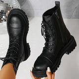 2025 Fashion Leather Lace-Up Ankle Boots for Women Wear-Resistant Zip Platform Woman Bootie Round Toe Zip Women's Boots
