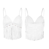 Summer Women's Tassel Corset Tops Retro Cowboy Stylish Sleeveless V Neck Vest Spaghetti Strap Tank Top for Party Street
