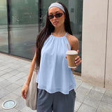 FDYOUI Women's Halter Off Shoulder Camisoles 2026 Summer Sexy Lace-up Backless Pink Tank Top Girls Loose Solid Tops Streetwear