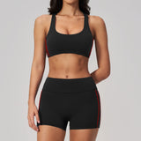 Quick Drying Shaved Tight Yoga Suit for Women Color Contrast Slim Sports Bra High Waist Shorts Running Fitness Suits Tracksuit