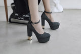 2025 New Style Women Pumps Thick Heel Drees Shoes Summer Bling platform Shoes Female Super High Heels Stripper Mujer Big Size 43