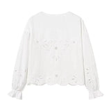 Foridol Heart Embroidery White Cotton Women Blouse Bowknot Spring Summer Lantern Sleeve Casual Shirt V Neck Loose Chic Blusa