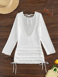 S - XL Long Sleeve Backless Crochet Knitted Tunic Beach Cover Up Women Cover-ups Beach Dress Beach Wear Female Beachwear
