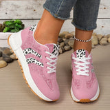 Fashion Leopard Print Pink Sneakers Women 2026 Spring Non Slip Platform Sneakers Woman Comfortable Lace Up Sport Shoes Plus Size