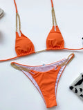 Sexy Cow Print Halter Metal Chains Brazilian Bikini Women Swimsuit Female Swimwear Two Pieces Bikini Set Bathing Suit Swim Lady