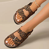 Fashion Bukcle Leopard Print Sandals Women 2025 Summer Back Strap Platform Sandles Woman Comfortable Plus Size Beach Sandalias
