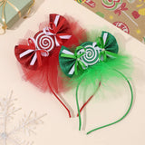 Christmas Sparkle Candy Headband Sweet Tull Mesh Bead Bow Hairbands Cute Candy Hair Hoop For Girls Headwear Hair Accessories