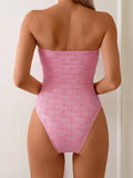S - XL Floral Print Strapless Ruffled Frill Female Swimwear One Piece Swimsuit Women Monokini Bow Knotted Bathing Suit Swim Lady