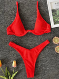 Sexy Neon V-bar Underwired Bikini 2025 Female Ribbed Swimsuit Women Thong Swimwear Two-pieces Bikini set Push up Bathing Suit