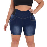 Women's Jean Shorts Casual High Waist Pull-On Stretchy Skinny Shorts With Pockets Soft Fabric Butt Lifting Denim Bottoms